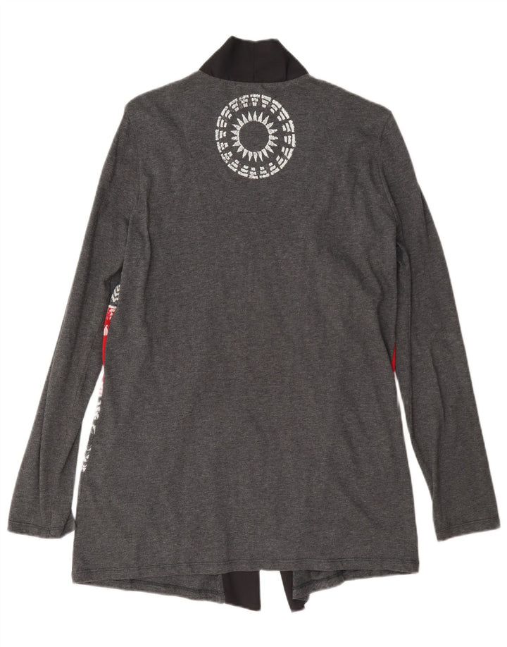 Desigual Dame Grafisk Åben Cardigan Sweater UK 12 Medium Grey Floral