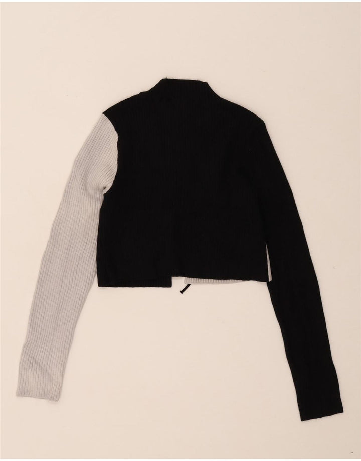 Zara Womens Crop Top Langærmet UK 12 Medium Black Colourblock Viscose