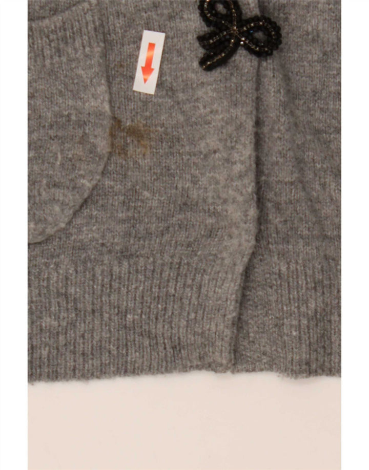 Zara Dame Cardigan Sweater UK 14 Stor Grå Polyamid
