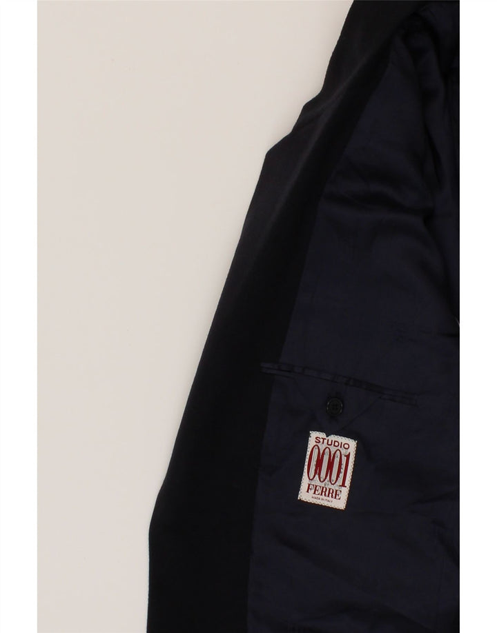 FERRE Mens 2 Button Blazer Jacket IT 50 Large Navy Blue Cashmere Vintage Ferre and Second-Hand Ferre from Messina Hembry 
