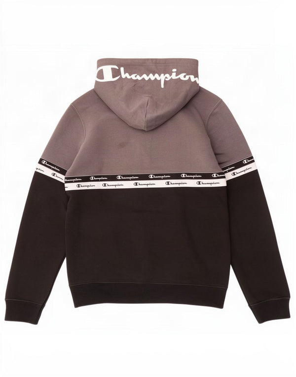 Champion Herre Zip Neck Grafisk Hoodie Jumper XS Grå Colourblock