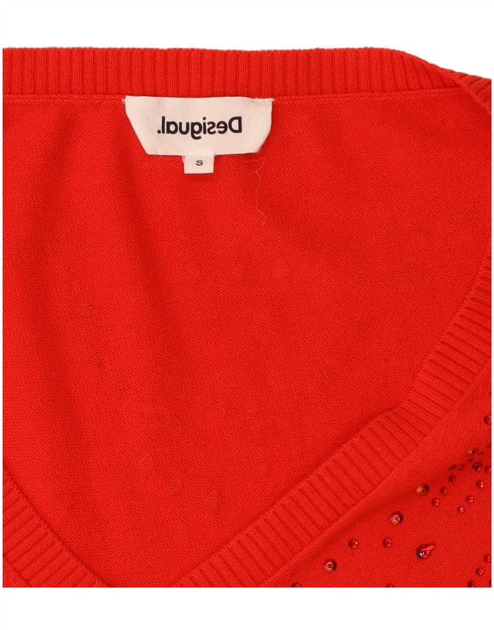 Desigual Dame Oversized V-hals sweater UK 10 Lille Rød