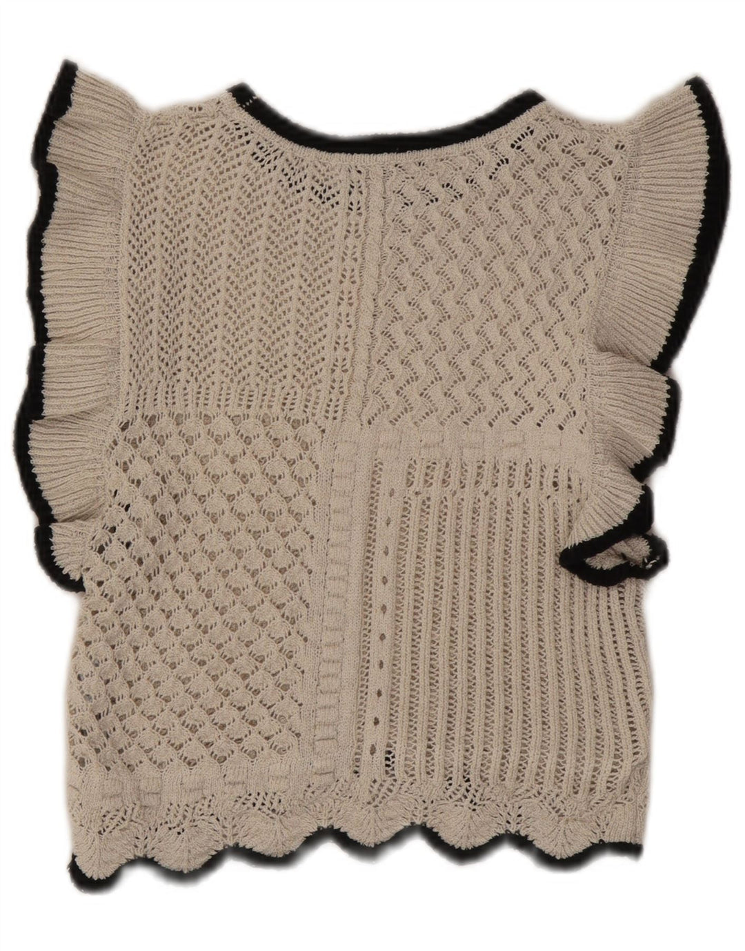 Zara Womens Crop Knit Bluse Top UK 12 Medium Beige Bomuld