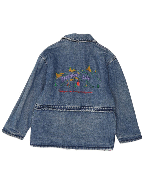 Vintage kvinders grafisk denimjakke UK 16 Large Blue