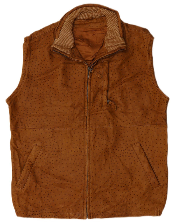 VINTAGE Herre Læder Gilet IT 56 3XL Brun Plettet