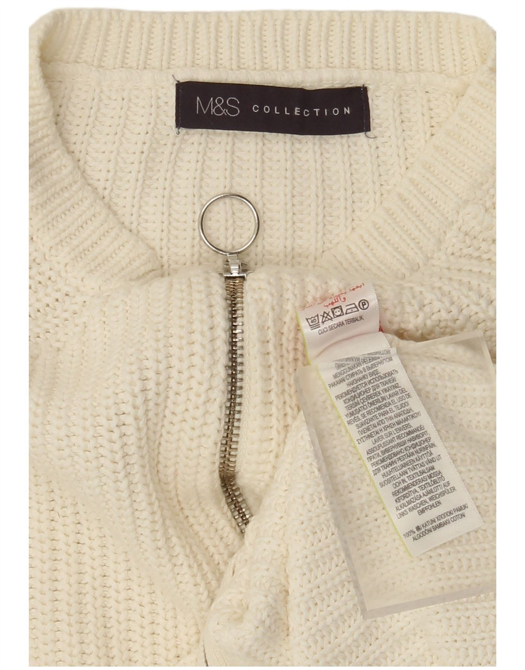 Marks & Spencer dame cardigan sweater med lynlås UK 14 Medium hvid bomuld