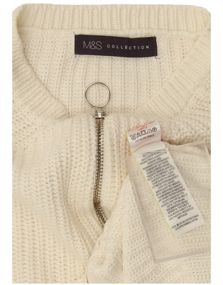 Marks & Spencer dame cardigan sweater med lynlås UK 14 Medium hvid bomuld