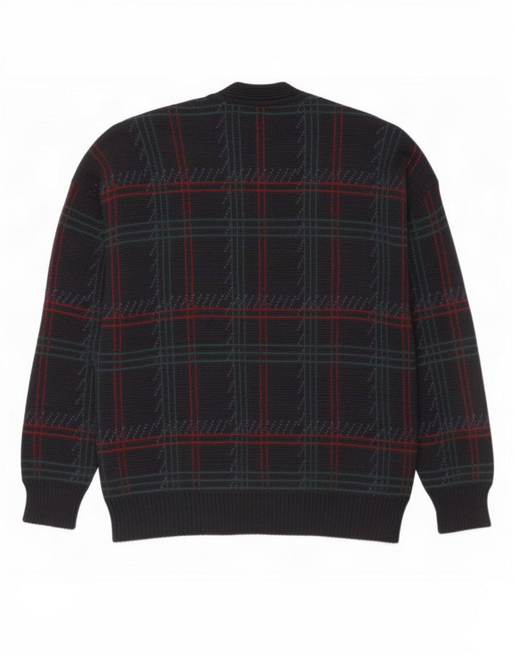 Vintage herre cardigan sweater stor marineblå ternet