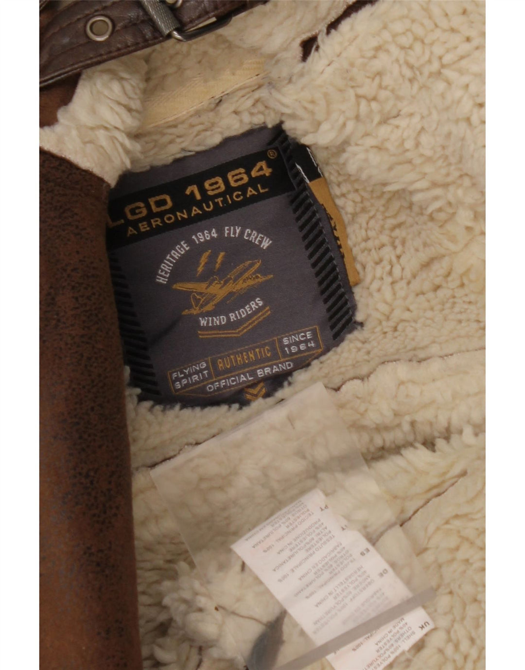 AERONAUTICA MILITARE Herre Flight Sherpa Jacket UK 36 Small Brown Polyester