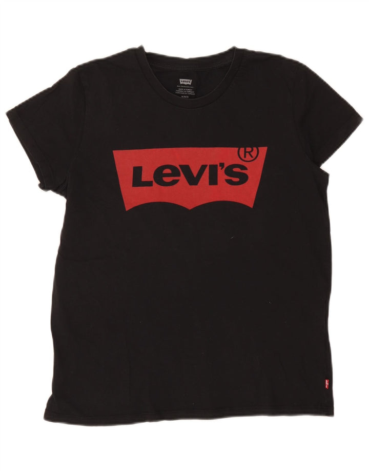 Levi's Dame Grafisk T-Shirt Top UK 14 Medium Sort Bomuld