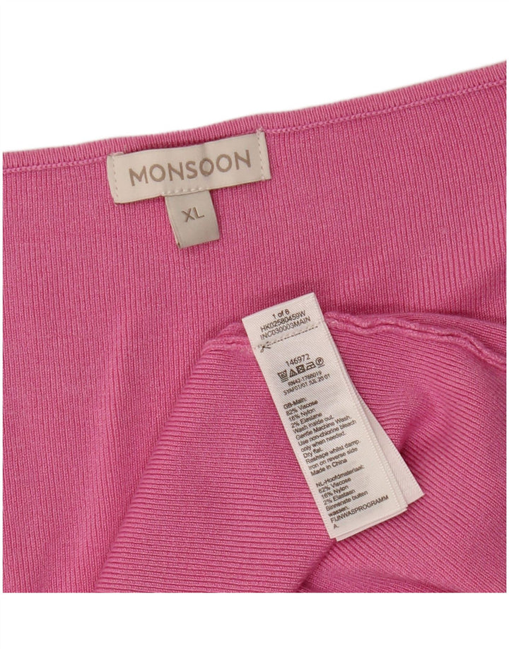 MONSOON Dame V-hals sweater UK 18 XL Pink Viscose