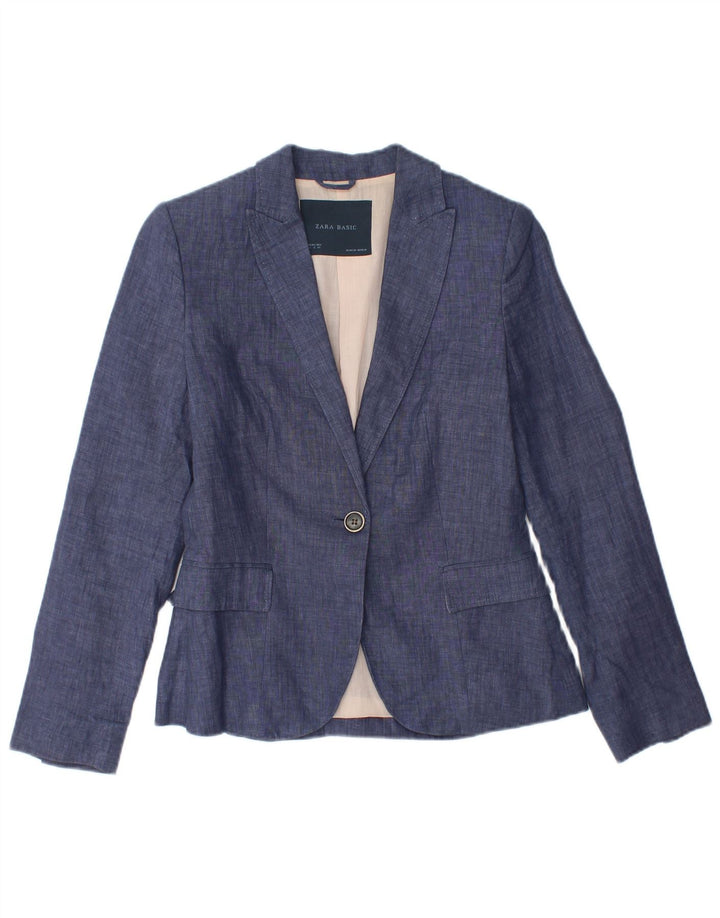 ZARA Dame 1 Knap Blazer Jacket UK 10 Lille Blå
