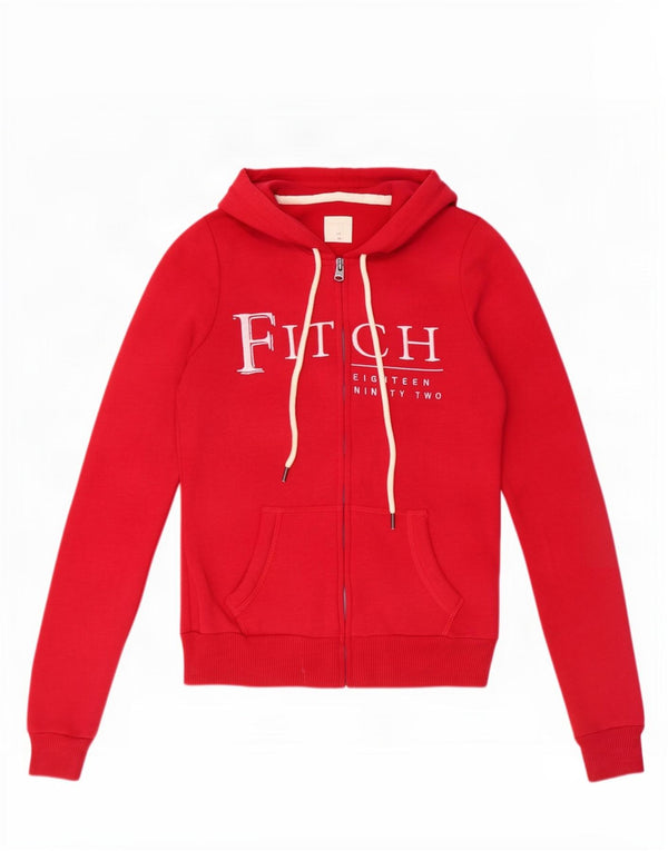 Abercrombie & Fitch grafisk hættetrøje med lynlås til kvinder UK 6 XS rød bomuld
