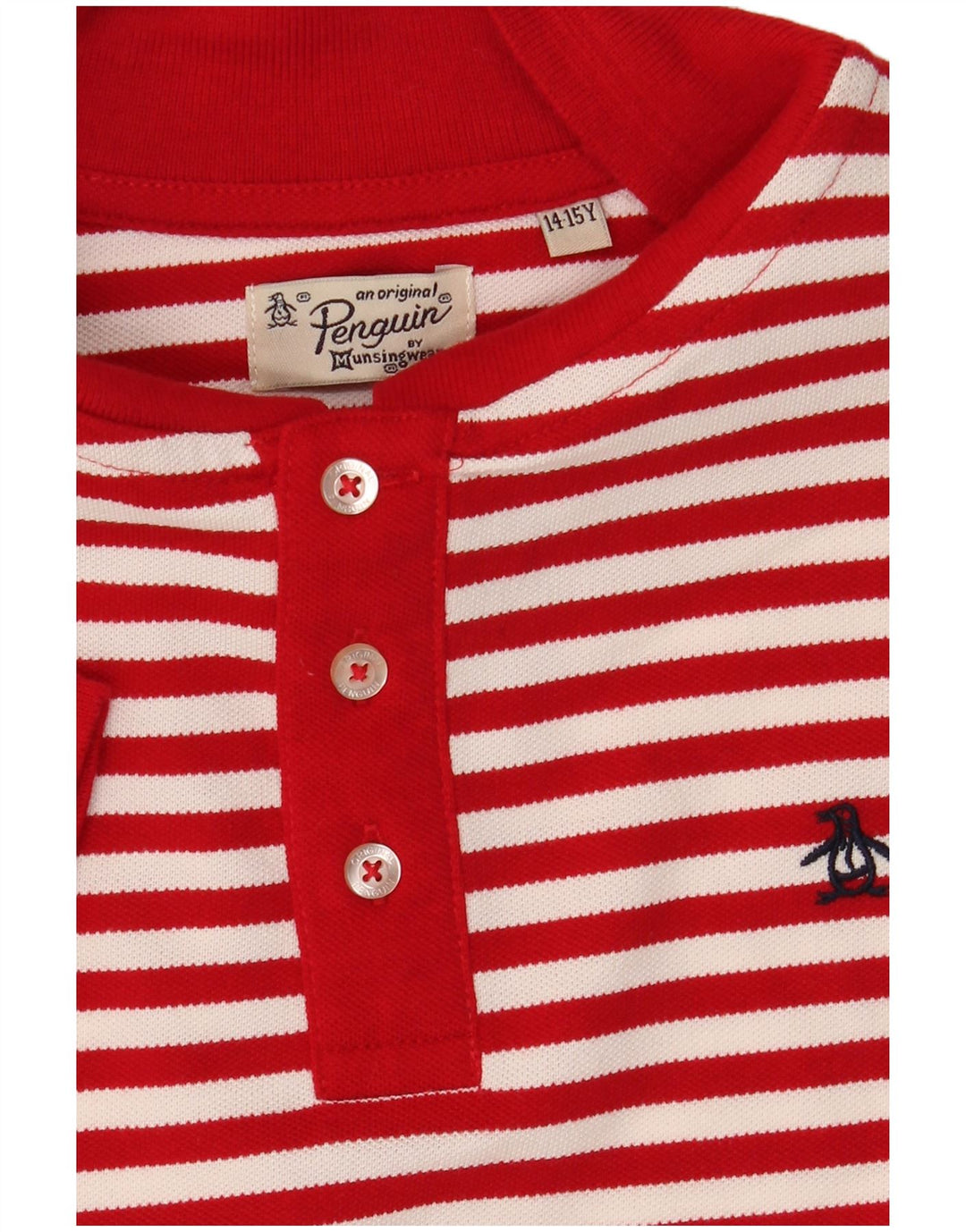 PENGUIN Boys Polo Shirt 14-15 Years Red Striped Cotton