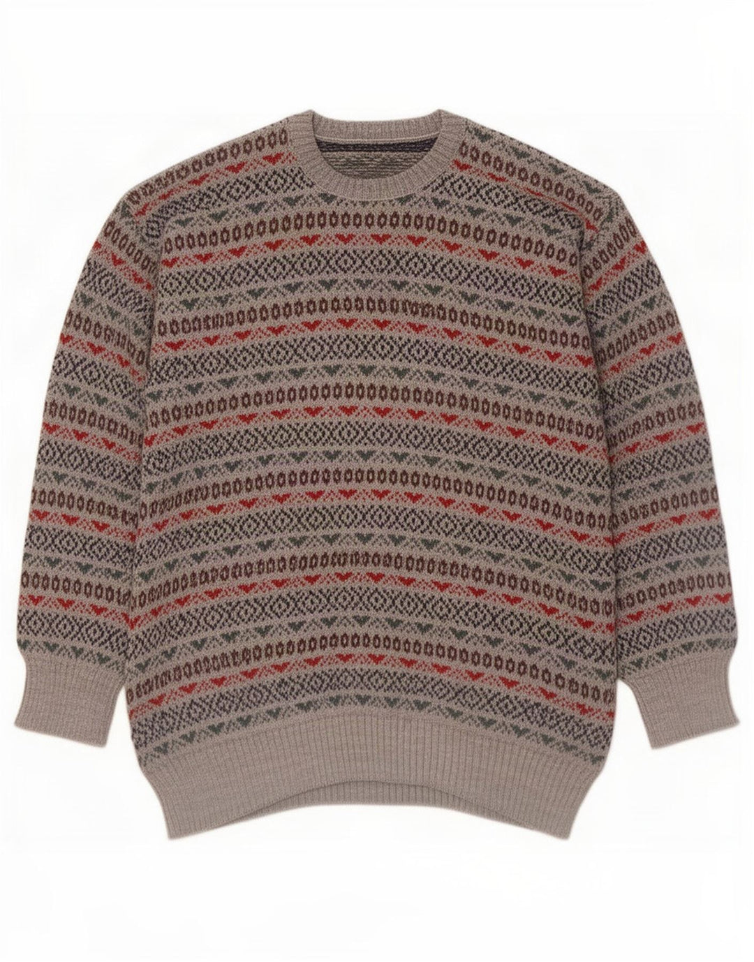 Vintage herre sweater med rund hals, lille grå Fair Isle