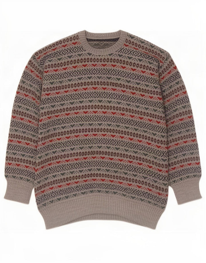Vintage herre sweater med rund hals, lille grå Fair Isle