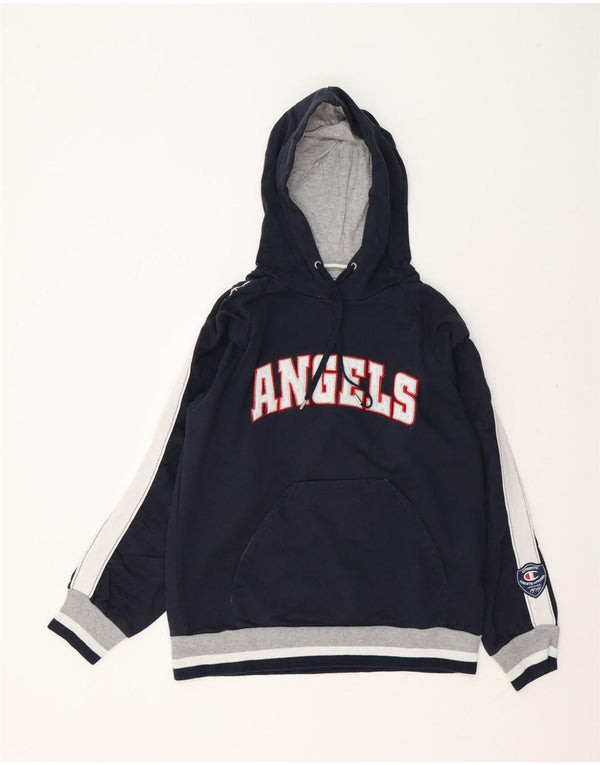 CHAMPION Dame Angels Hoodie Jumper UK 16 Large Navy Blue Colourblock