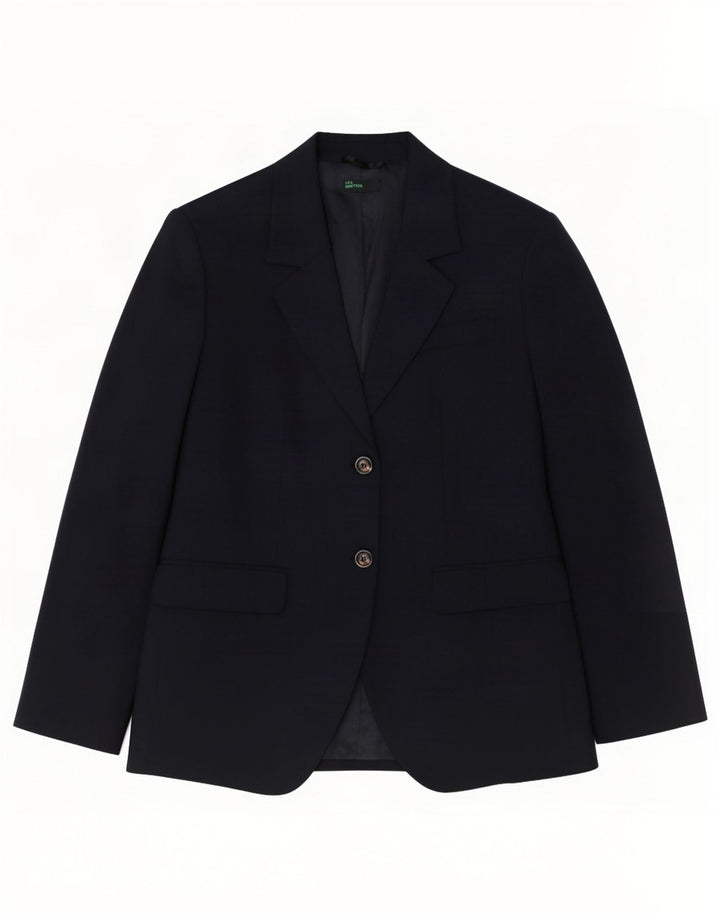 Benetton Dame 2 Button Blazer Jacket IT 46 Large Navy Blue Polyester