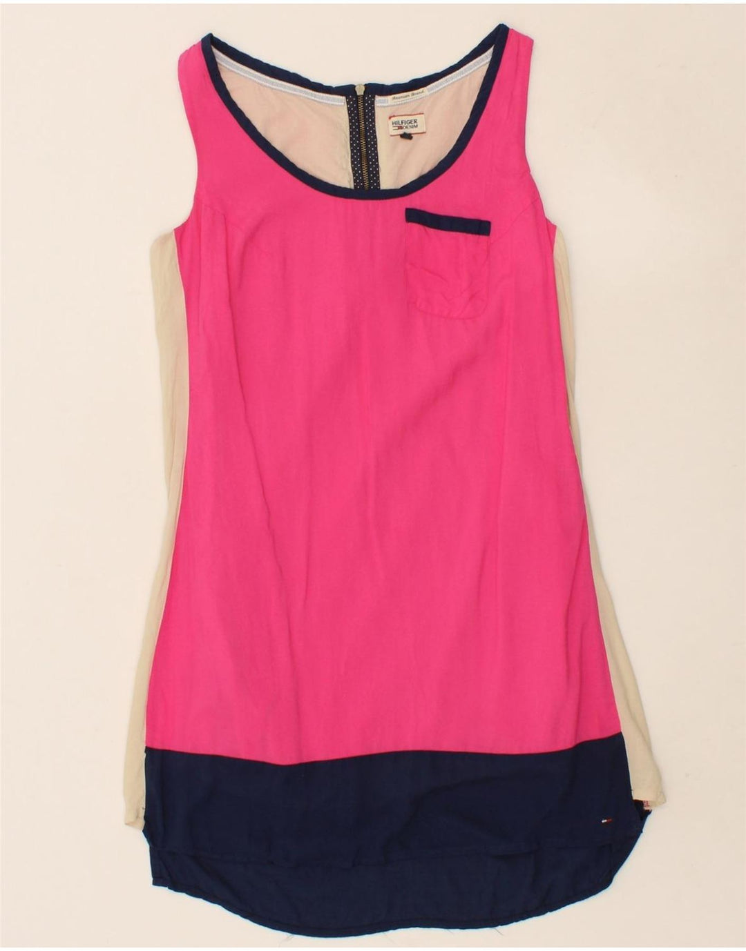 TOMMY HILFIGER Womens Sleeveless Basic Dress UK 6 XS Pink Colourblock Vintage Tommy Hilfiger and Second-Hand Tommy Hilfiger from Messina Hembry 