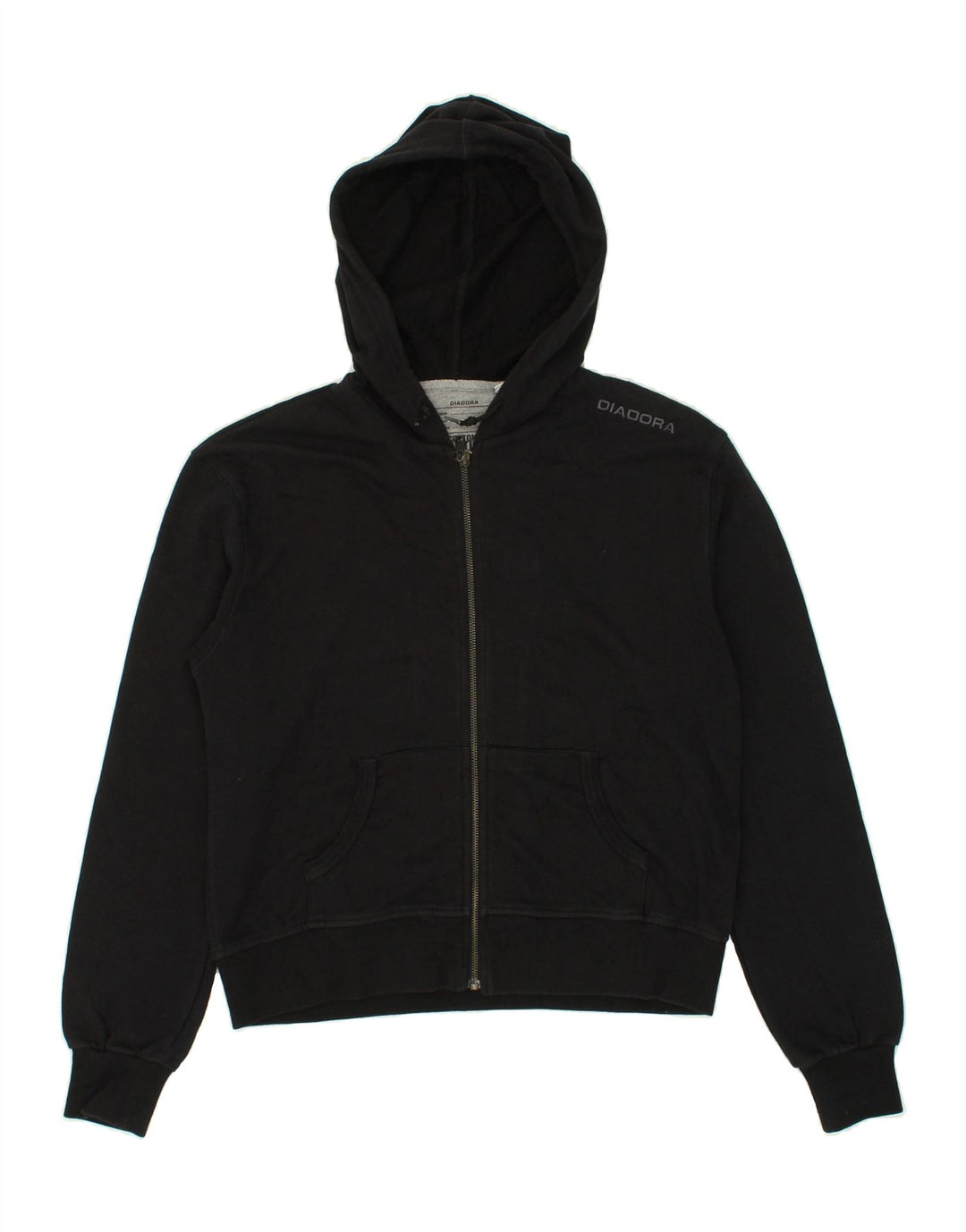 DIADORA Womens Zip Hoodie Sweater UK 14 Medium Black Vintage Diadora and Second-Hand Diadora from Messina Hembry 