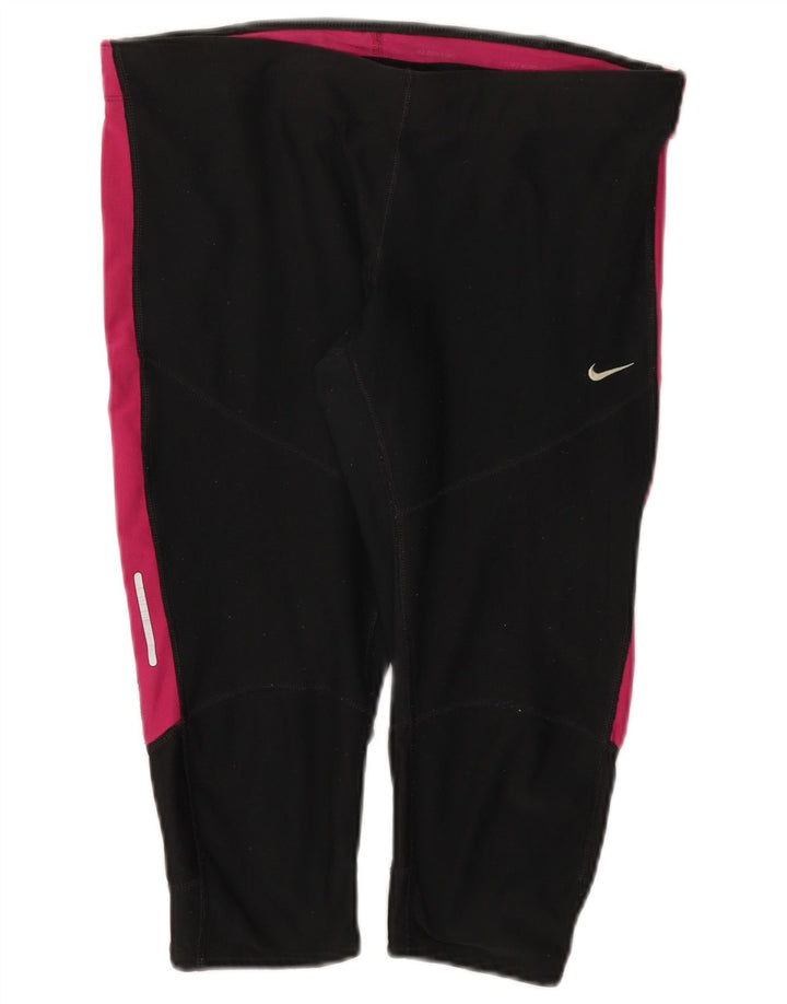 Nike Dame Dri Fit Capri Leggings UK 14 Large Black Colourblock Polyester