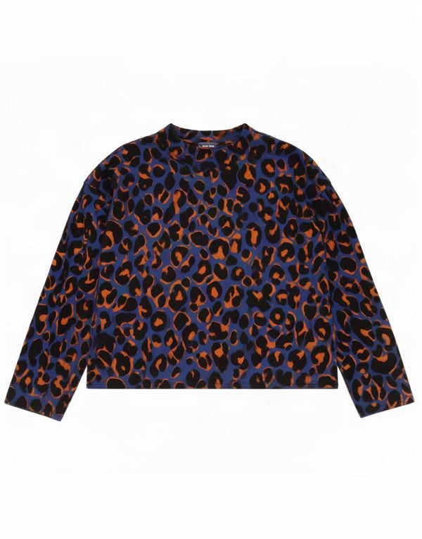 Zara Womens Crop Top 3/4 ærme UK 14 Medium Blue Animal Print Bomuld