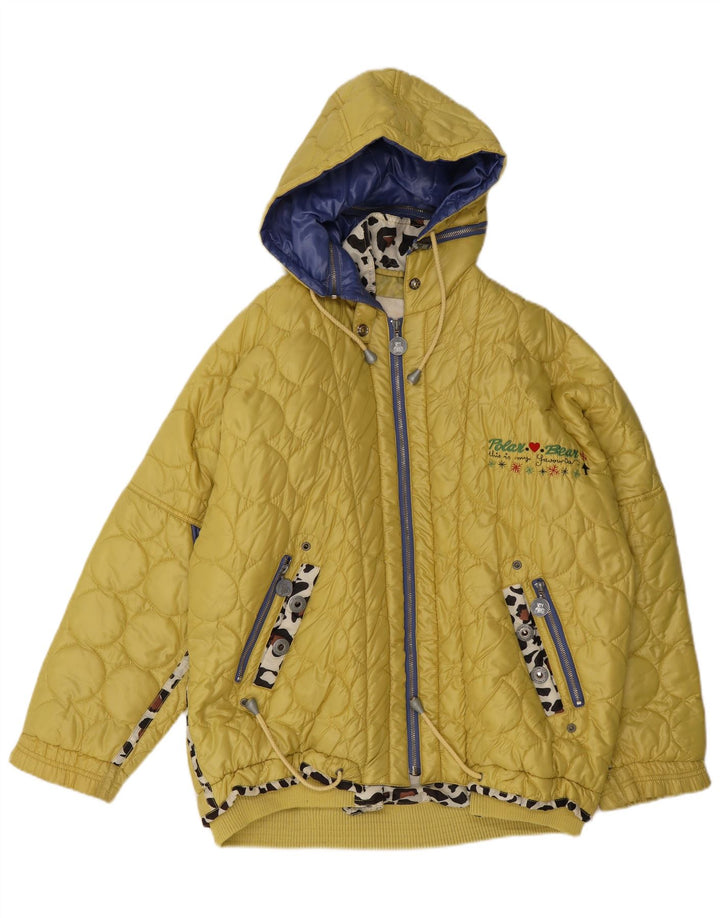 Vintage Dame Oversized Grafisk Quiltet Jakke UK 14 Medium Gul