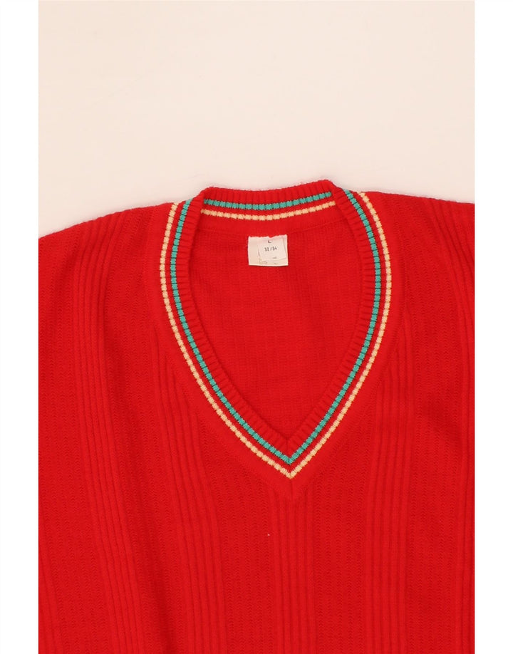 VINTAGE Mens V-Neck Jumper Sweater Size 52/54 Large Red Polyacrylic Vintage Vintage and Second-Hand Vintage from Messina Hembry 