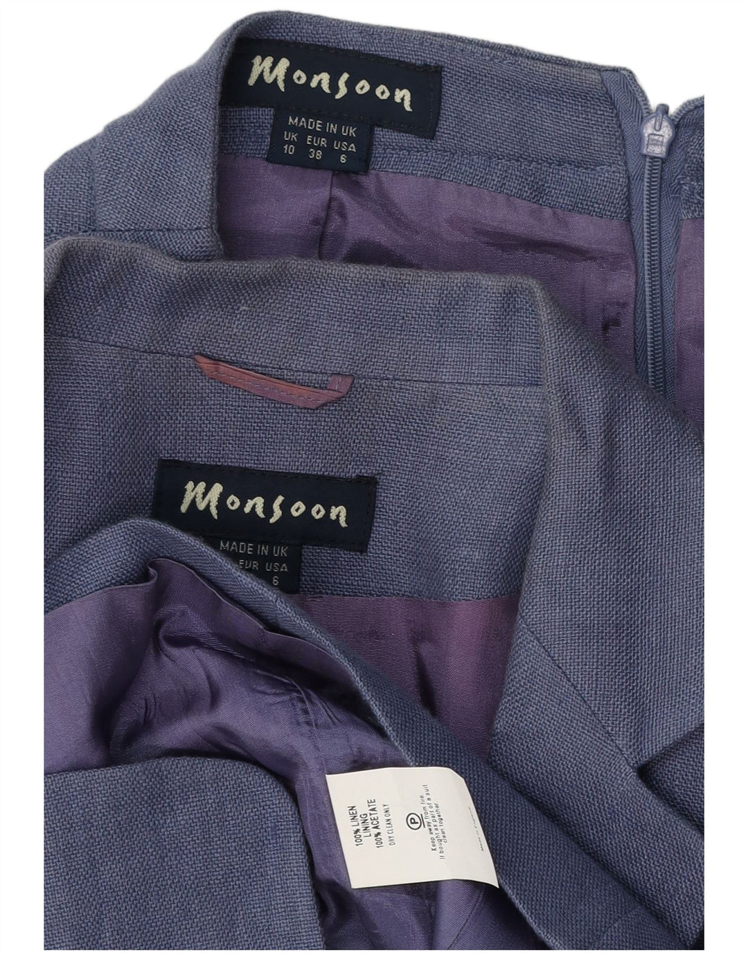 Monsoon Womens 3-knaps 2-delt nederdelsæt UK 10 Small W26 Blue Linen