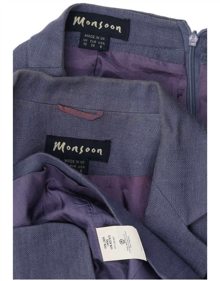 Monsoon Womens 3-knaps 2-delt nederdelsæt UK 10 Small W26 Blue Linen