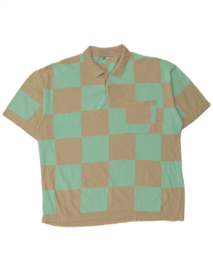 Zara Herre Polo Shirt Stor Beige Geometrisk