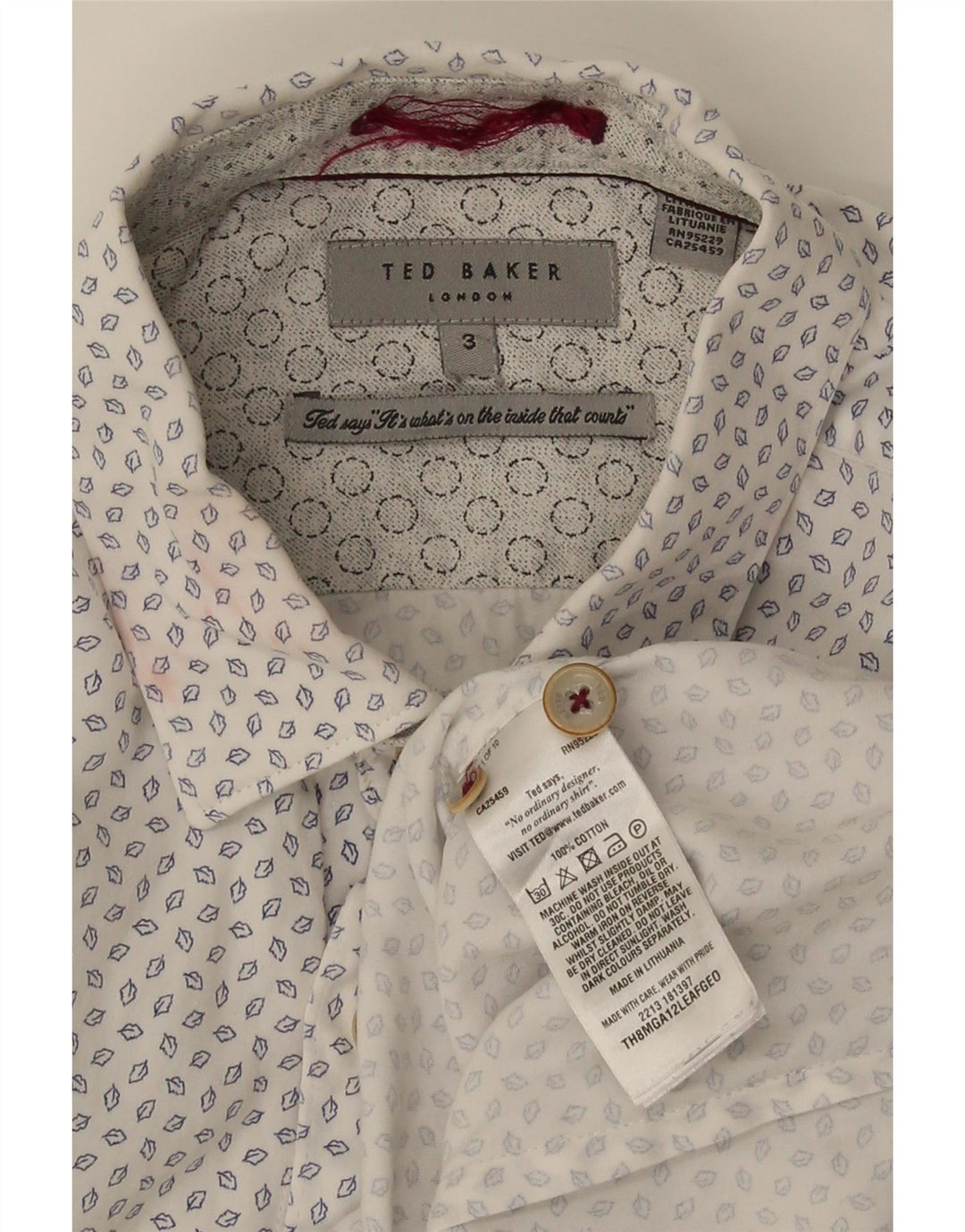 Ted Baker Herre abstrakt mønster skjorte størrelse 3 Medium Off White Bomuld