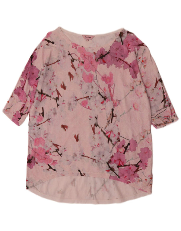 Fase otte Kvinders Oversized Tunikakjole UK 14 Large Pink Floral Bomuld