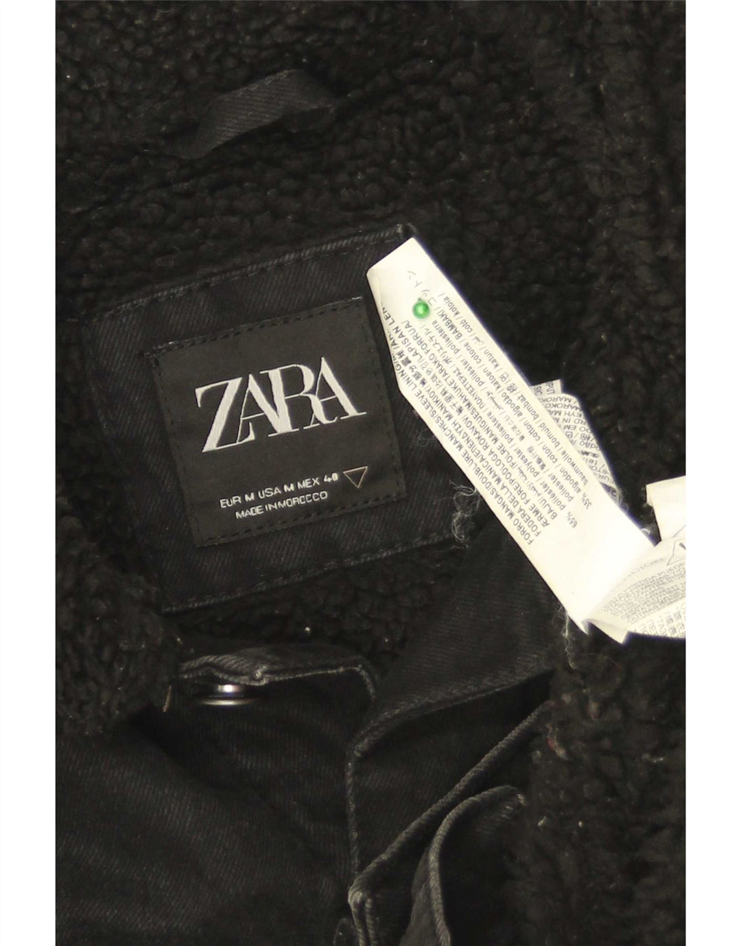 Zara Herre Sherpa Denimjakke UK 38 Medium Sort Polyester