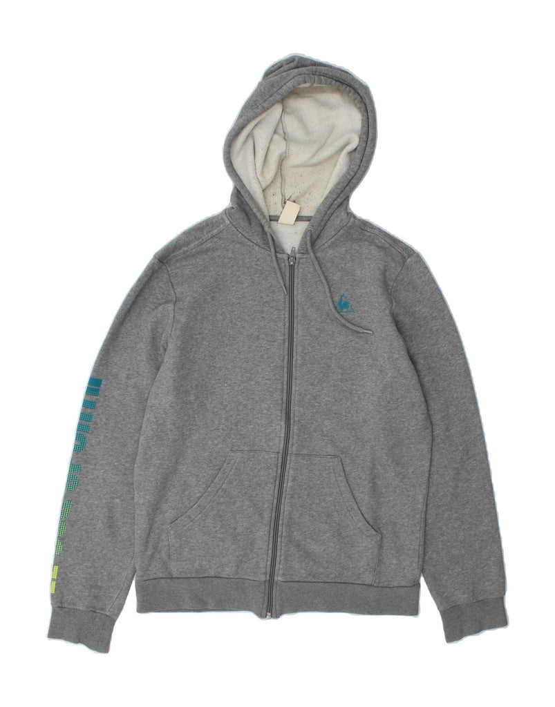 LE COQ SPORTIF Mens Graphic Zip Hoodie Sweater Small Grey Cotton Vintage Le Coq Sportif and Second-Hand Le Coq Sportif from Messina Hembry 