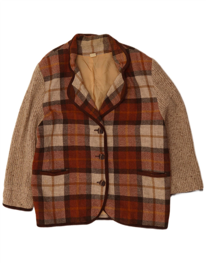 Vintage dame 3-knaps blazerjakke UK 20 2XL Bourgogne ternet polyakryl