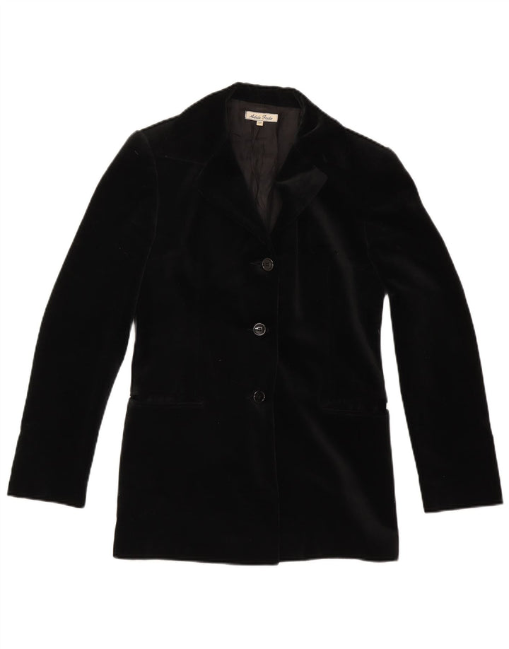Adele Fado Dame 3 Button Velvet Blazer Jacket UK 12 Medium Black