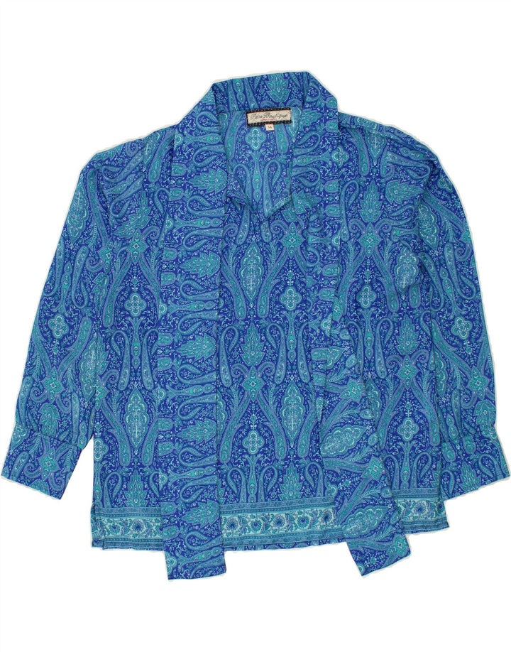 PACO Womens Front Tie Pullover Shirt UK 14 Large Blue Paisley Polyester Vintage Paco and Second-Hand Paco from Messina Hembry 