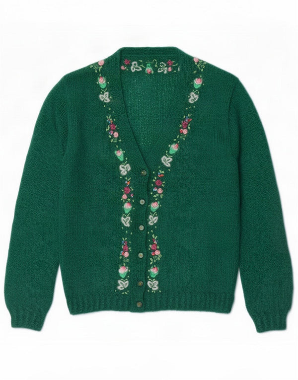 Vintage Dame Cardigan Sweater UK 16 Large Green Floral