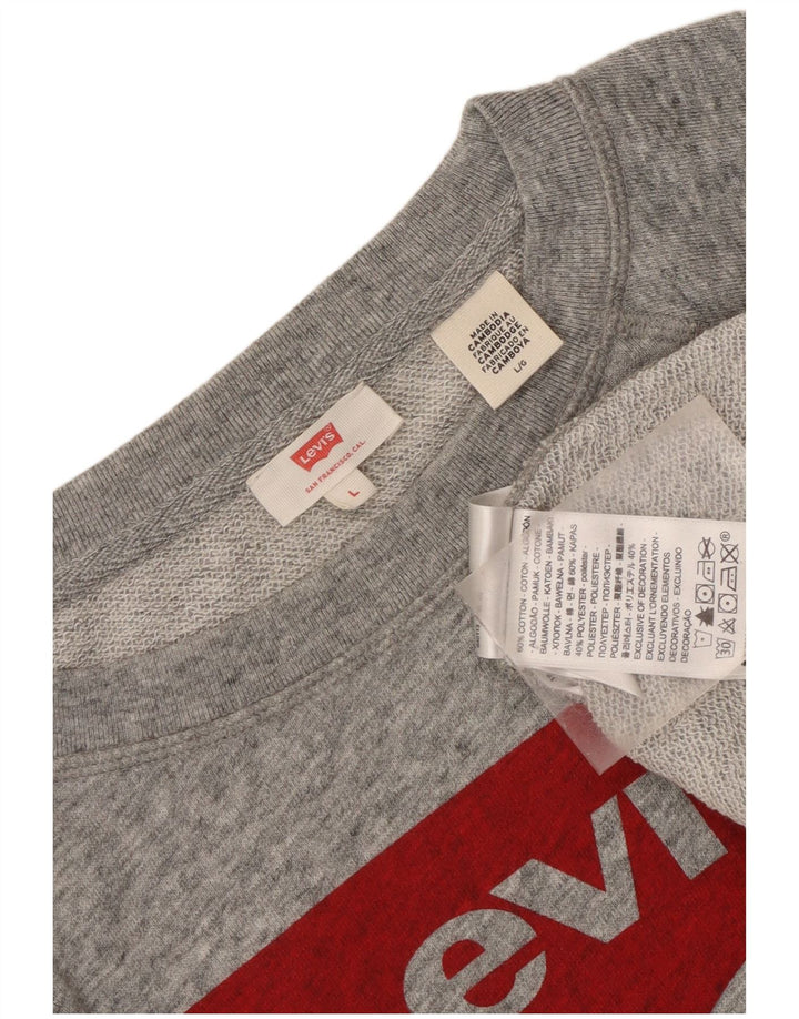 Levi's Dame grafisk sweatshirt Jumper UK 16 Stor grå flækket bomuld