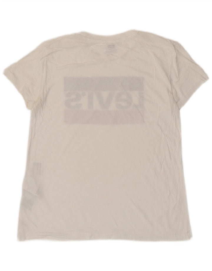 LEVI'S Kvinder Oversized grafisk T-shirt Top UK 6 XS Hvid Bomuld