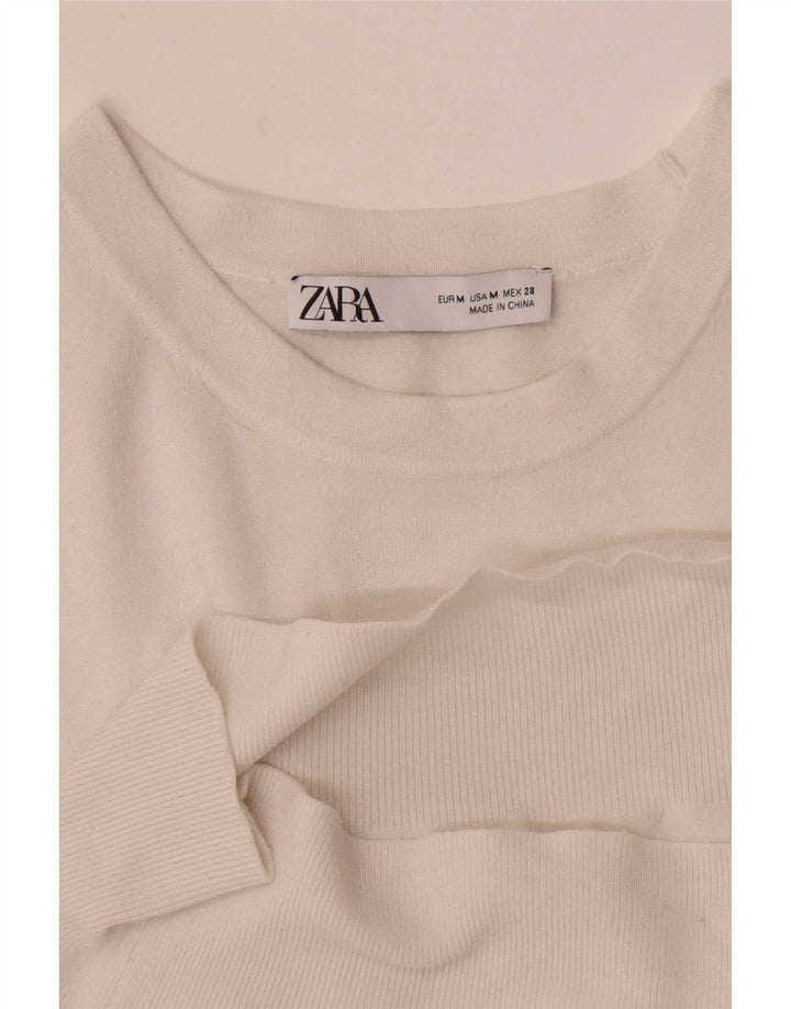 Zara Dame Kortærmet Bluse Top UK 12 Medium White