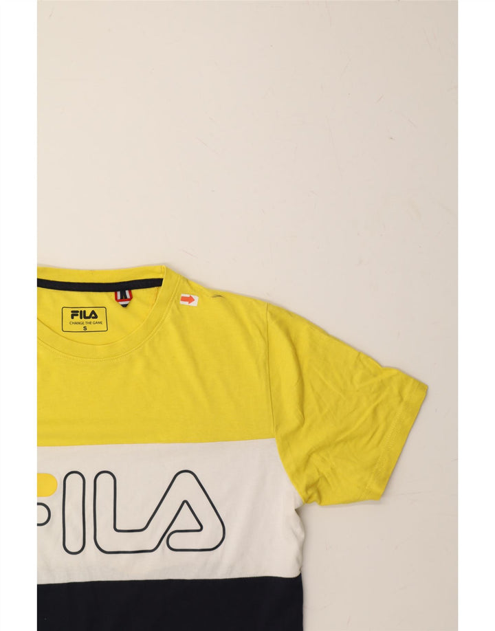 FILA Womens Graphic T-Shirt Top UK 10 Small Multicoloured Colourblock Vintage Fila and Second-Hand Fila from Messina Hembry 