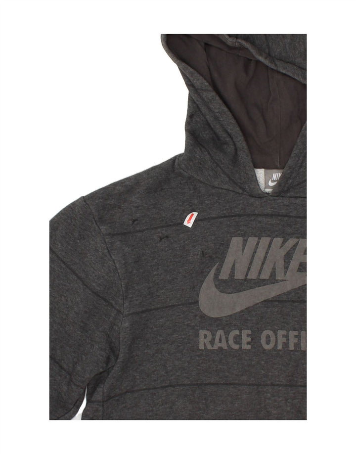 NIKE Boys Graphic Hoodie Jumper 10-11 Years Medium Grey Striped Vintage Nike and Second-Hand Nike from Messina Hembry 