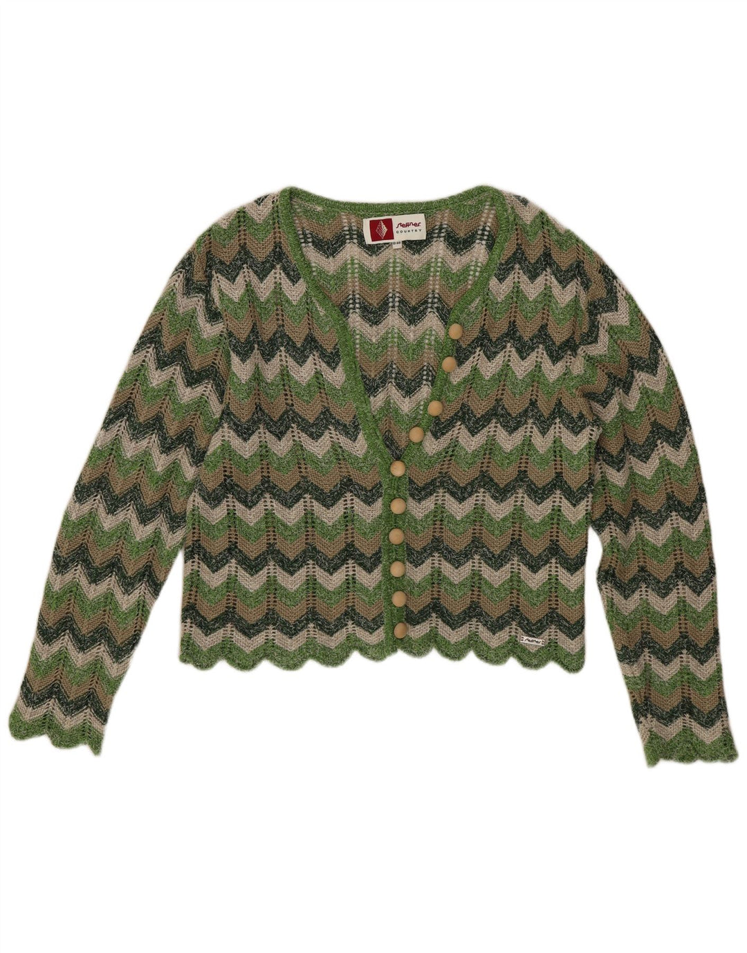 Steffner Womens Crop Cardigan Sweater EU 40 Medium Green Chevron