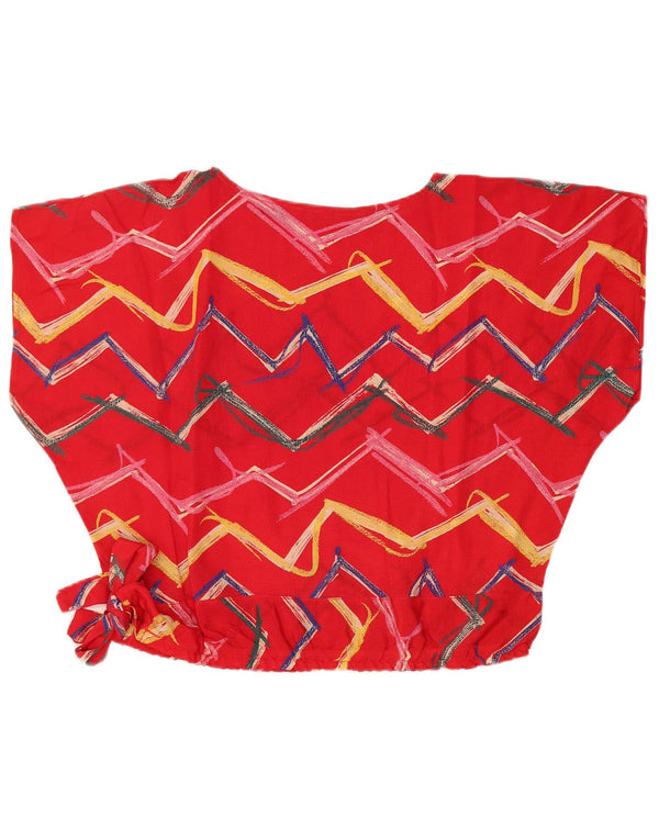 VINTAGE Womens Loose Fit Crop Top UK 14 Large Red Geometric