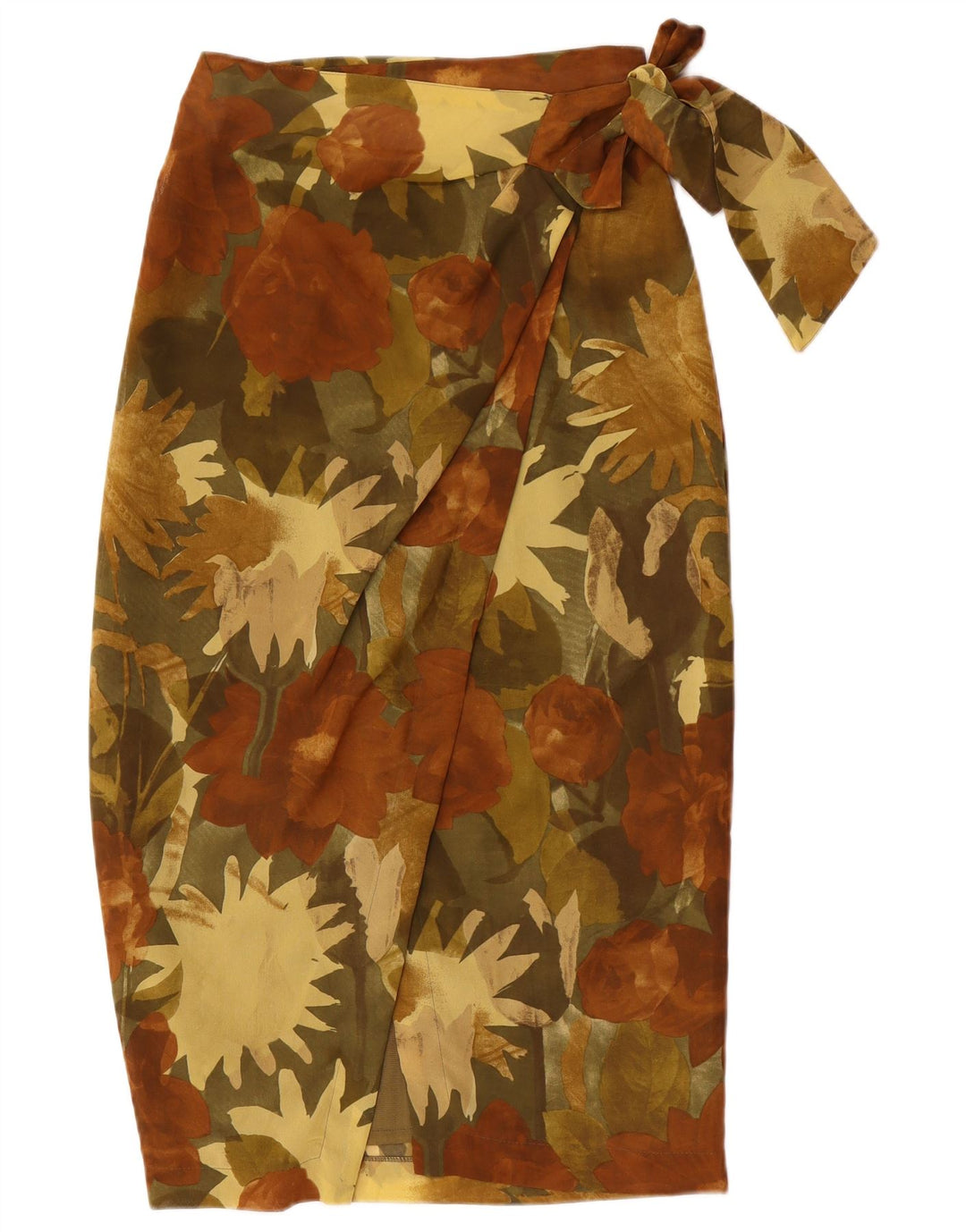 Vintage dameomslagsnederdel IT 44 Medium W28 Brun blomsterpolyester