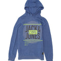 JACK & JONES Mens Graphic Hoodie Jumper Medium Blue Polyester Vintage Jack & Jones and Second-Hand Jack & Jones from Messina Hembry 
