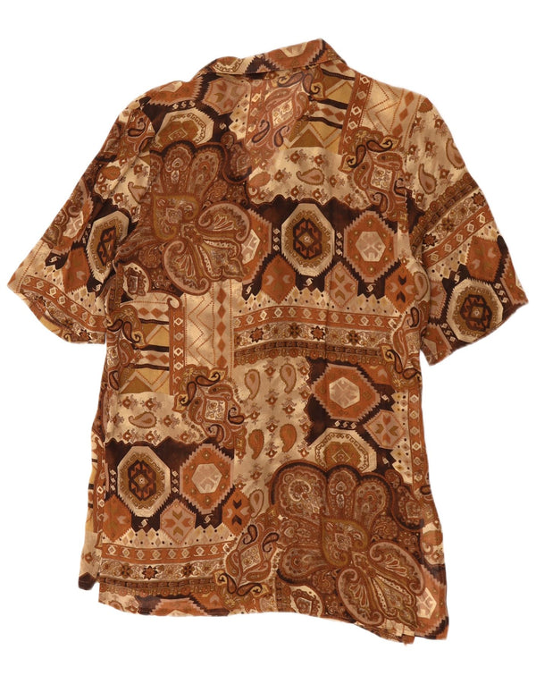 Vintage Womens Short Sleeve Shirt Blouse UK 16 Large Brown Paisley