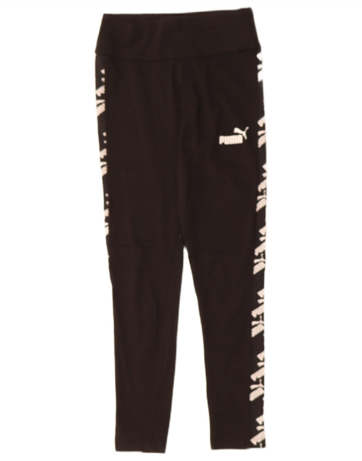 PUMA Womens Crop Graphic Leggings UK 10 Small  Black Cotton